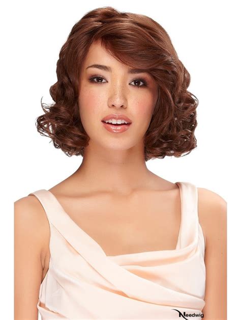 Real Hair Wigs Classic Bobs Auburn Color Chin Length Wavy Style