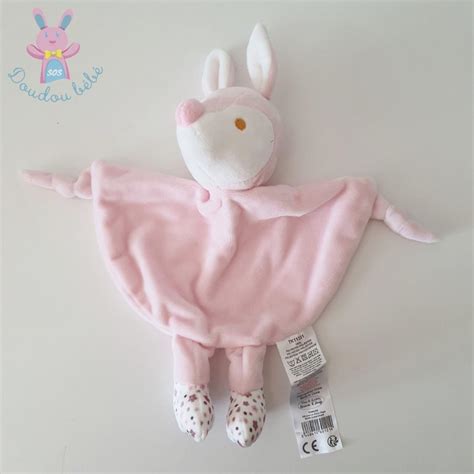 Doudou Plat Biche Faon Grelot Rose Blanc Fleurs Tom Kiddy