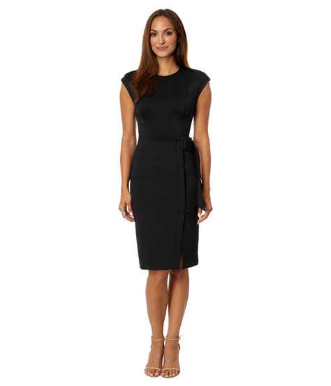 Calvin Klein Scuba Cap Sleeve Sheath Dress With Belt In Black Lyst