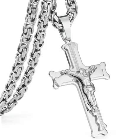 Opalry Stainless Steel Christs Jesus Cross Pendant Necklace Link