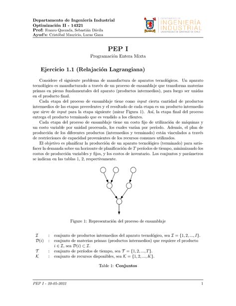 Pauta Pep I Optimizacion Ii Departamento De Ingenier A Industrial