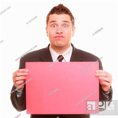 Funny business man holding sign red blank, Stock Photo, Picture And ...