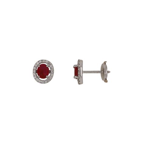 Boucles D Oreilles Joaillerie Ovales Carador En Or Blanc Rubis