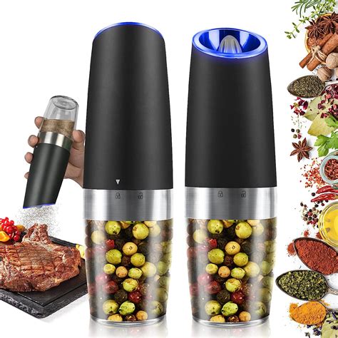 Gravity Electric Salt And Pepper Grinder Set 2 Pack Automatic Salt And Pepper