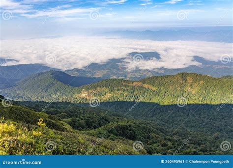 Beautiful Landscape View Of Northern Mountain Ranges Of Thailand Seen