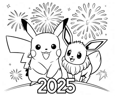 Coloring Page Pok Mon Christmas Happy New Year