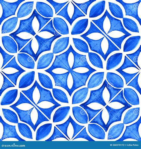 Portuguese Azulejo Tile Blue And White Gorgeous Seamless Pattern Stock