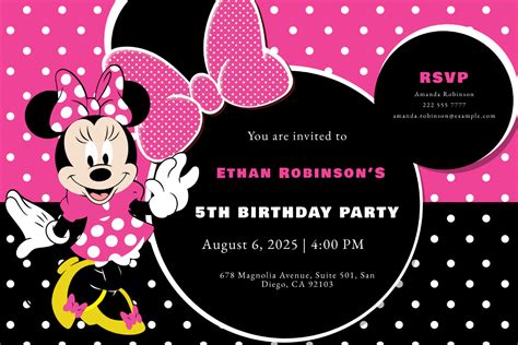 Free Special Minnie Mouse Birthday Invitation Template To Edit Online
