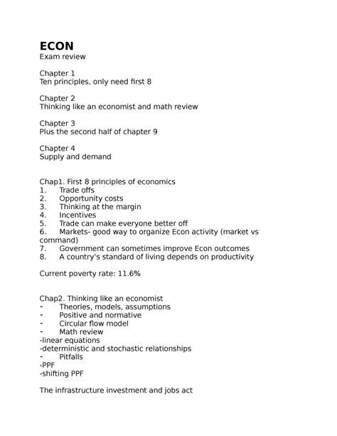 ECON Lecture Notes To Study For Econ ECON Exam Review Chapter 1 Ten