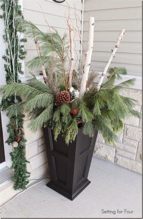 Tall Porch Planter Greenery Birch Christmas Planters Christmas