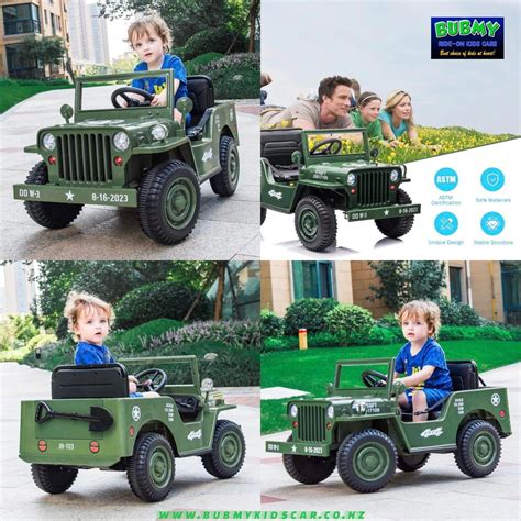 Pre Order 12volts Kids Ride On Military Jeep Willy 4wd Army Green