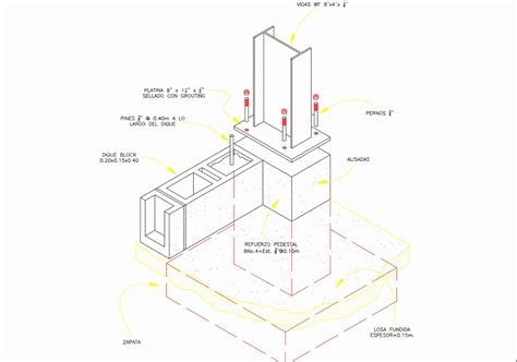 Detalle Anclaje De Columna Metalica A Base De Concreto Kb