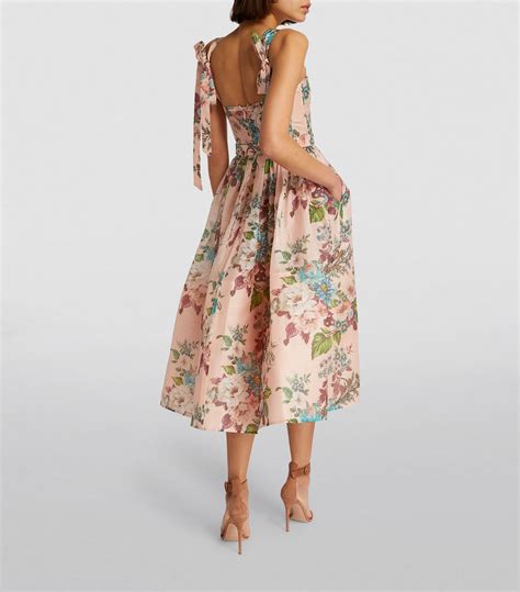 Womens Zimmermann Pink Floral Print Midi Dress Harrods Us