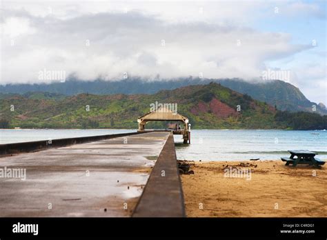 Pier on Hanalei Bay, Kauai, Hawaii Stock Photo - Alamy