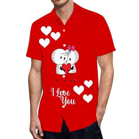 Szxzygs Mens Dress Shirts Long Sleeve Fitted Mens Valentines Day Love Printing Lapel Button