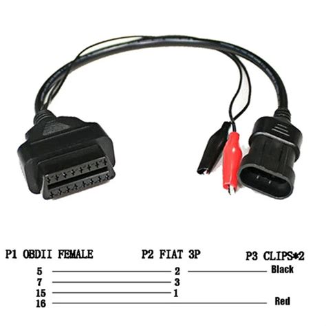 3 Pin To 16 Pin OBD2 Diagnostic Adapter Cable Connector For Fiat Alfa