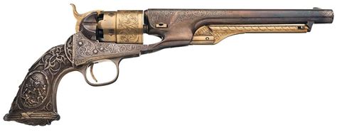 Engraved Gold And Silver Plated Colt Model 1860 Army Percussion Revolver With Ornate Cast Grip