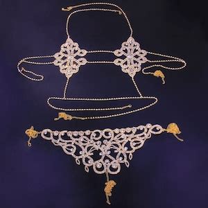 Bling Rhinestone Underwear Bra Thong Lingerie Crystal Body Jewelry Harness Body Chain For Women