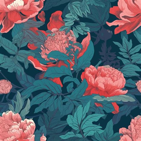 Premium Vector Seamless Colorful Peony Pattern