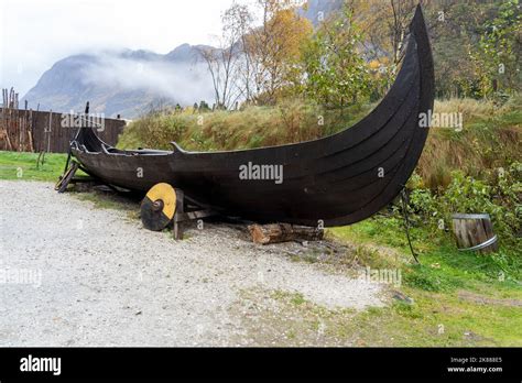 Gudvangen Norway October 9 2022 A Viking Boat At Viking Village In