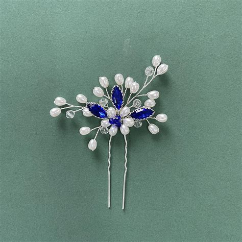 Sapphire Hair Pin Pearl Hair Piece Rhinestone Hair Pin Bridal Head