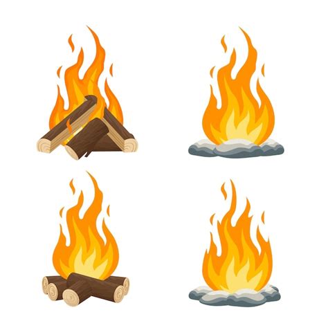 Lagerfeuer Im Vektor Cartoon Stil Lagerfeuer Mit Brennholz Und Felsen