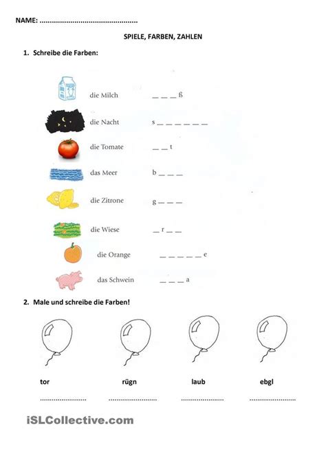 Worksheet Colours: Colours Worksheet German