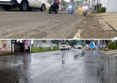 Membahayakan Pengendara Ruas Jalan Benda Raya Pamulang Yang Rusak Dan