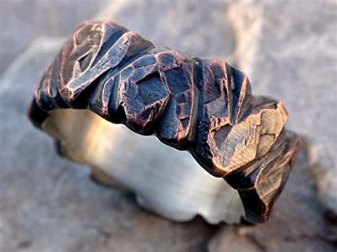 Forged Copper & Silver Rugged Viking Wedding Ring - Viking Front