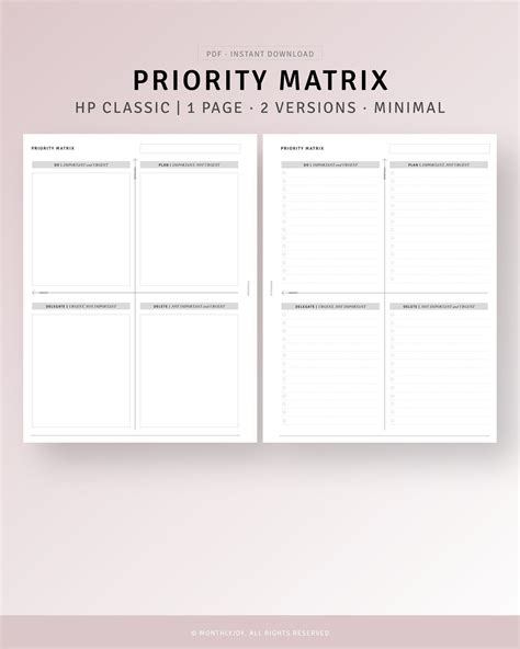 priority matrix printable template hp classic inserts decision matrix