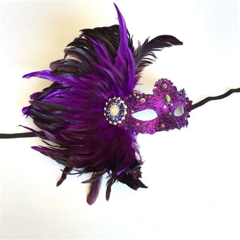 Purple Feather Masquerade Mask Purple Venetian Feather Mask Etsy