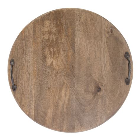 Lifestyle Traders Round Mango Wood Serving Board With Iron Handles