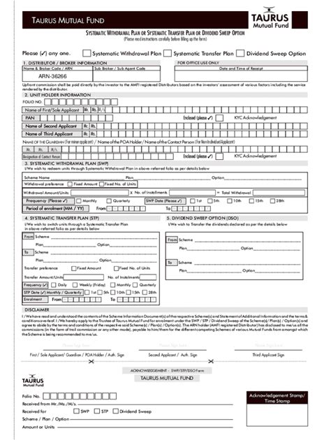 Fillable Online Systematic Withdrawal Plan Or Systematic Transfer Plan