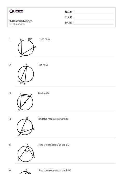 Inscribed Angles Worksheets For Th Class On Quizizz Free Printable