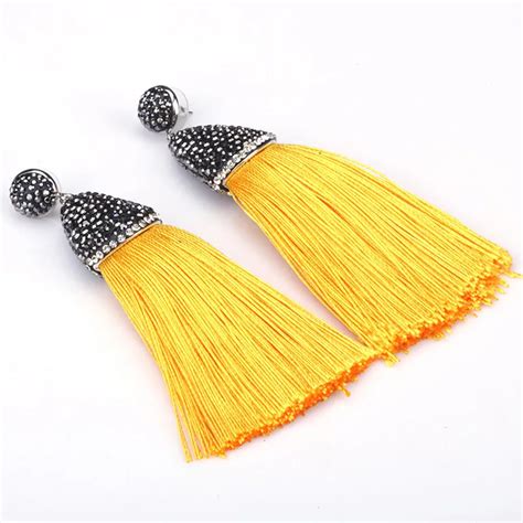 Bohemia Boho Bright Yellow Silk Chunky Thick Tassel With Black