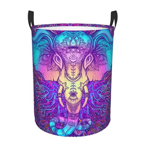 Coaee Elephant In Tribal Style Laundry Basket With Handle Waterproof