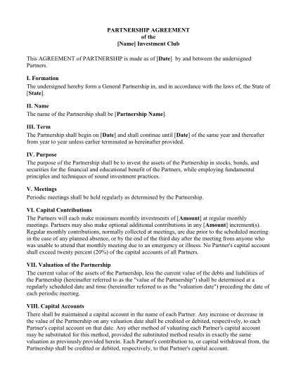 Basic Partnership Agreement Template