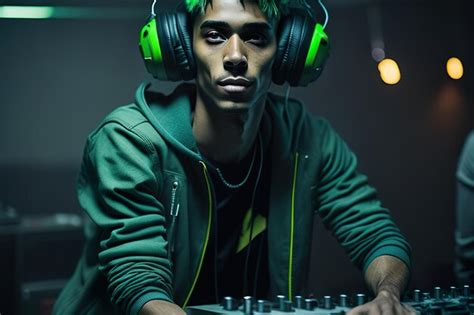 Premium Photo A Man With Headphones On His Head Is Playing Music