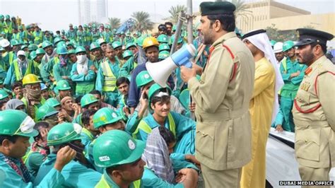 Dubai Protest Workers Stage Rare Sit In Over Pay Bbc News