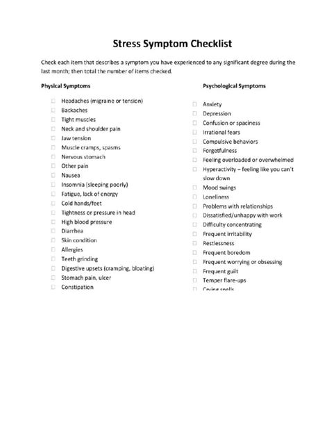 Stress Symptom Checklist Pdf