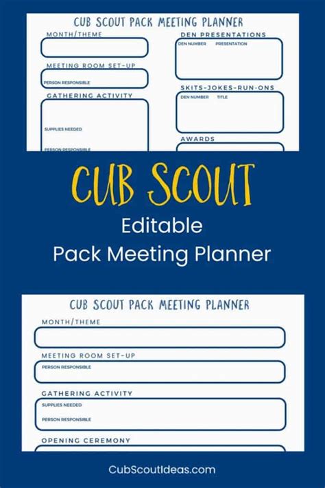 Free Cub Scout Pack Meeting Planner Cub Scout Ideas