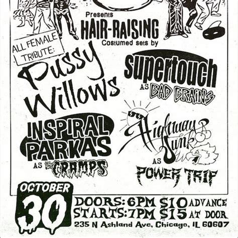 Vang As PUSSY WILLOWS Supertouch As BAD BRAINS Inspiral Parkas As THE CRAMPS Highway Junk As