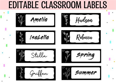 Black and White Classroom Labels, Student Name Tags, Printable ...