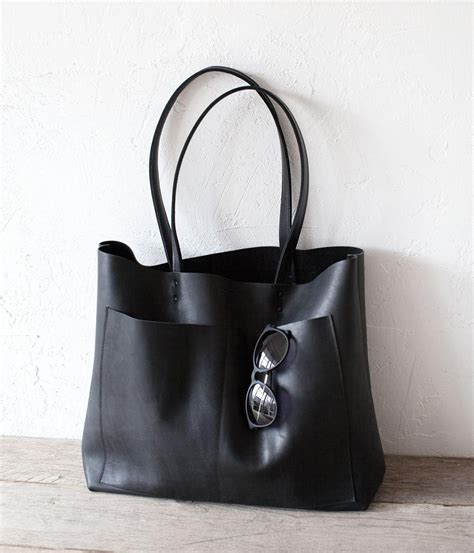 Large Black Leather Tote Genuine Leather Bag Black Leather Bag Front