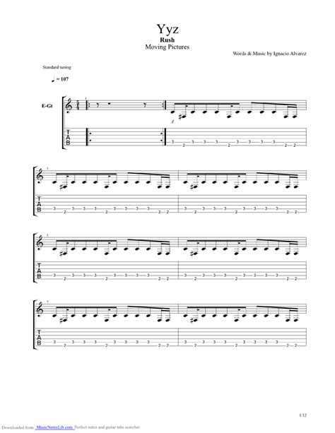 YYZ Guitar Pro Tab By Rush Musicnoteslib