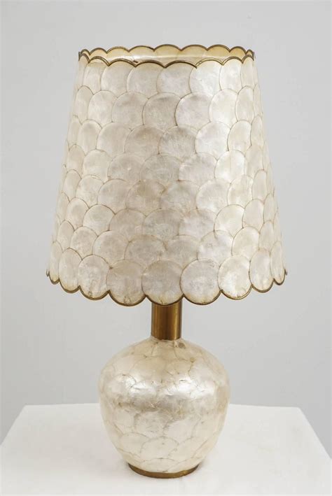 Glam Capiz Shell Table Lamp with Brass Detail, 1970s