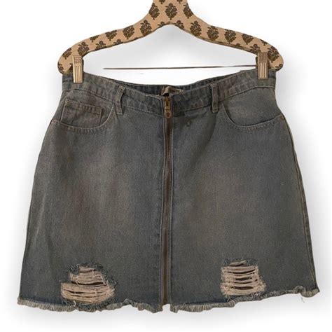 Refuge Skirts Refuge Denim Zip Front Distressed Mini Skirt Nwt