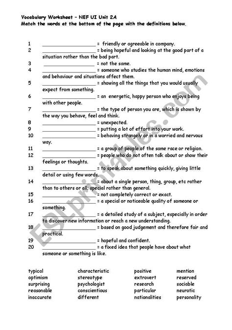 Esl Vocabulary Worksheets Intermediate