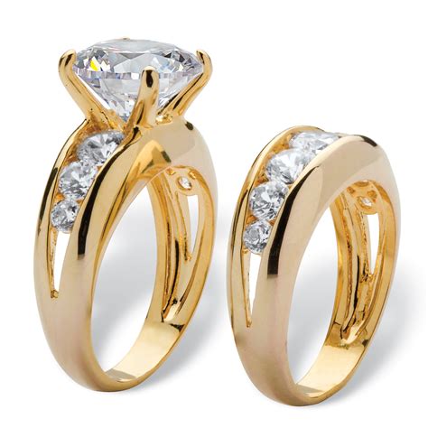 6 09 Tcw Round Cubic Zirconia Two Piece Bridal Set Gold Plated Palmbeach Jewelry