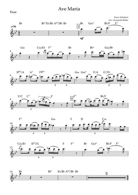 Ave Maria Franz Schubert For Flute Solo With Chords Arr Fernando